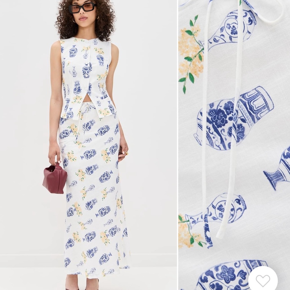 Floral + Vase Print Maxi Skirt